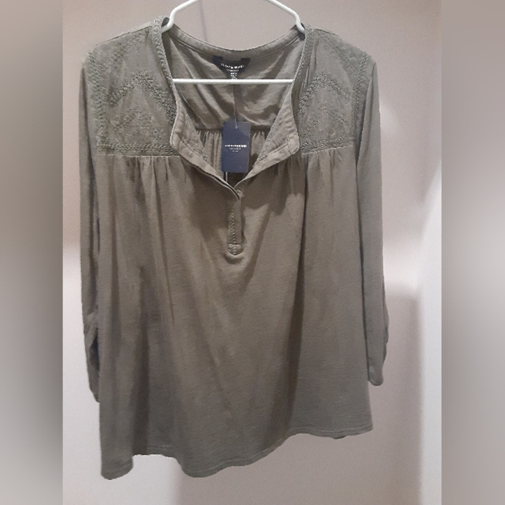 NWT Lucky Brand Olive Green Top Sz 1X